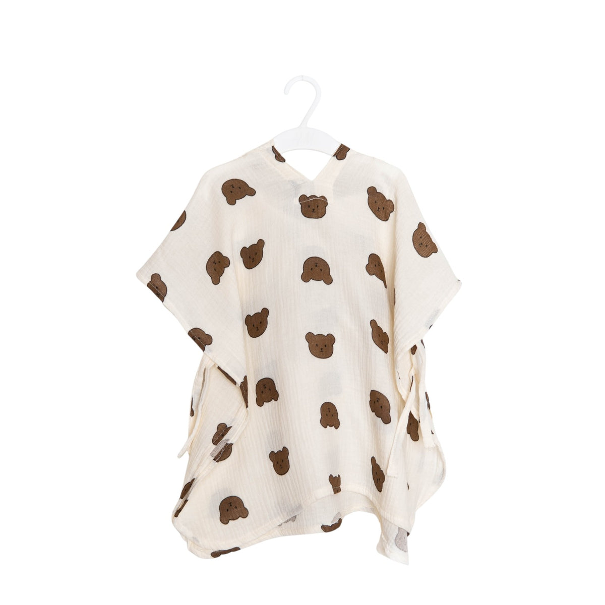 Baby Natur muslin poncho with a cute brown bear print. Lightweight and breathable, perfect for babies and toddlers.
